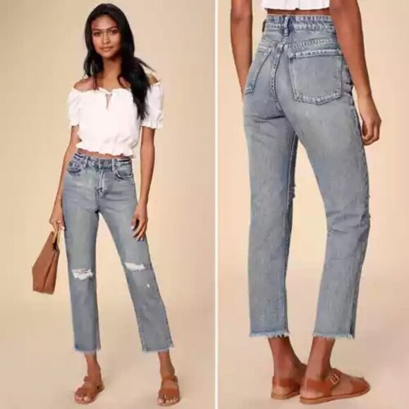 SOCIETY AMUSE Denim - SOCIETY AMUSE Selena Denim Jeans Women's Size 30 Medium Wash Wide Leg Distressed